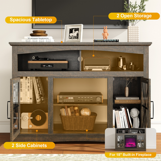 47 inch Farmhouse TV Stand with LED Lights, Brown