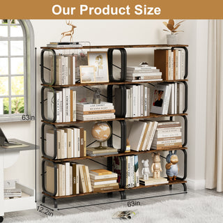  5-Tier Large Book Shelf, Open Bookcase for Home Office, Living Room, Vintage Industrial Style Bookshelf with Metal Frame, Rustic Brown
