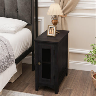 Rectangle Narrow Accent Side Table, Solid Black Veneer, 11.75 in. W x 21.75 in. L x 24.25 in. H