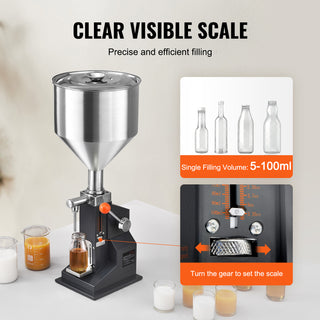 Manual Paste & Liquid Filling Machine 5–100ml | Stainless Steel Adjustable Bottle Filler with Hopper | For Cosmetics, Food & Personal Care