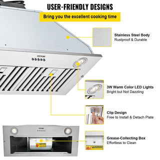  30 Inch Insert Range Hood | 800 CFM Stainless Steel Built-in Kitchen Vent | Ducted/Ductless Convertible