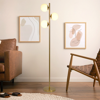 Brilliance Modern Gold Brush Floor Lamp | Opal Glass Shades, Round Metal Base & Multi-Light