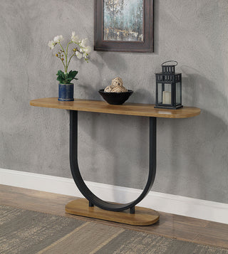 Industrial 1pc Sofa Table - Rustic Oak Wood Top &amp; Sand Black U-Shape Frame