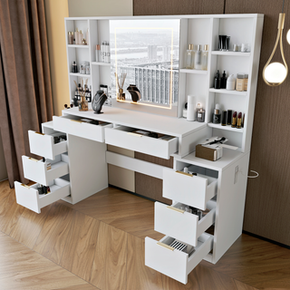 Best 59-Inch Makeup Vanity Desks with Mirror and Lights - Large 8-Drawer Dressing Tables for Bedroom
