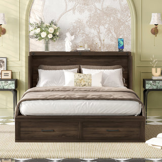Rustic Gray Queen Murphy Cabinet Bed - Farmhouse Guest Bed with Charging Station