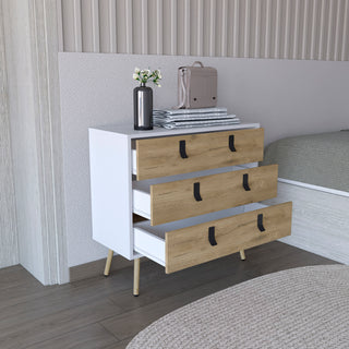 Huna Modern 3-Drawer Dresser with Metal Handles | Compact Chest of Drawers
