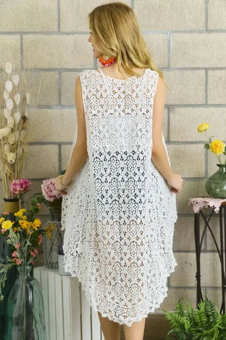 ADORA High-Low Crochet Open Front Knit Cover Up