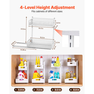 2-pack 2-tier pull out under sink organizer white, view 5