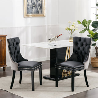 A&A Furniture Nikki Collection Modern Tufted Dining Chair Set, High-End PU & Velvet Upholstered with Wood Legs and Nailhead Trim, 2-Pcs Set, Black & Gray, SW2101BG