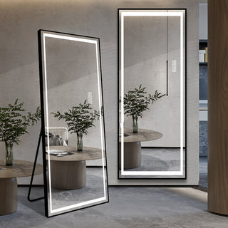 LED Full Length Mirror with Lights, Wide Standing Tall Full Size Mirror, Large Floor Mirror for Bedroom, Lighted Full Body Dressing Mirror with Stand Up Design