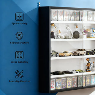 Black Wall-Mounted Display Case with Clear Glass Doors