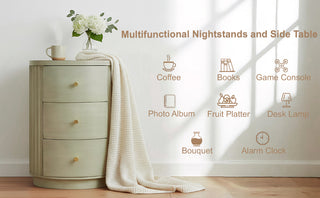 Modern Round Wood Nightstand with 3 Drawers | 16" Space-Saving Side Table