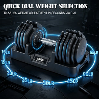 Adjustable Dumbbell, 5-55 LBS Quick-Select Weight Dumbbell with Non-Slip Grip & Base, for Home Gym Strength Training