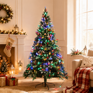 7.5ft Christmas Tree Artificial Full Xmas Trees with 200pcs LED,Green, for Holiday,Home,Office,Party Decoration, 1358 Branch Tips Metal Hinges & Foldable Base