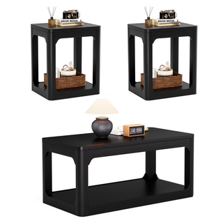 3-piece living room coffee table set, modern-style coffee table and side table set, featuring ample storage space and smooth, rounded edges. Ideal for living rooms, bedrooms, offices, and more. Black