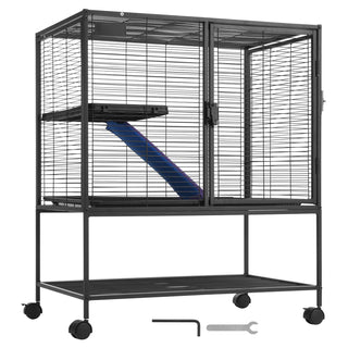 36' Metal Small Animal Cage 2-Tier Rolling Ferret Cage with Tray A Ramp
