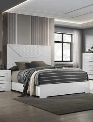 White Color 1pc Queen Size Bed W LED Bedroom Furniture High Gloss Finish Unique Design Headboard