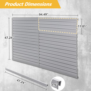 Heavy Duty PVC Slatwall Garage Organizer, 8ft x 4ft Section with 10 Panels, Industrial Strength Storage, Charcoal Dark Grey Color, Wall Mounted Tool Rack System