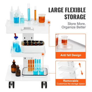 3-Layer Rolling Lab Cart | Metal Mobile Trolley with 220 lbs Capacity