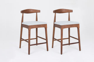 Mid-Century Modern Design Solid Wood 24' Counter Stools ,Upholstered Counter Stools with Wood Legs for Kitchen Island Dining Room Bar(Walnut Frame And Light Gtey Cushion)