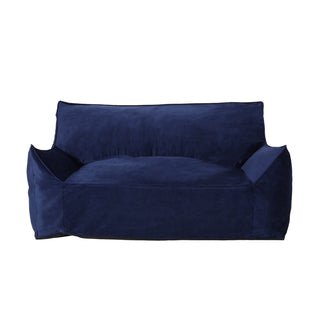 FILA Velveteen 2 Seater Oversized Bean Bag Chair w/ Armrests | Luxury Navy Blue Velvet Fabric | Giant 60" Wide Lounge Sofa for Adults | Ergonomic Comfy Home Theater, Dorm, Living Room Seating (60"x40"x23")