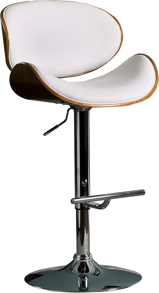 Modern Contemporary Swivel Walnut Bentwood Lift Adjustable Height Bar Stool with Curved Seat and Back (White)