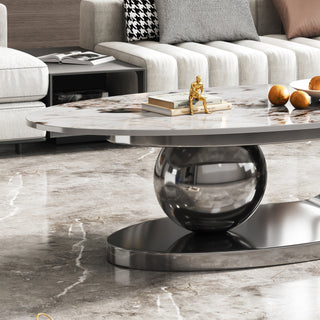 49.2" Oval Faux Marble Coffee Table - Modern Living Room Table with Stainless Steel Base