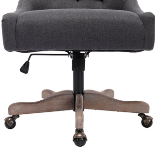 COOLMORE Office Chair Adjustable Height Swivel Chair with Wheels Linen Fabric Upholstered Computer Desk Chair with Wooden Legs (Charcoal grey Linen)