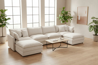 Beige 130.7" U-Shaped Modular Sectional Sofa - 4-Seater Chenille Cloud Couch with Ottoman