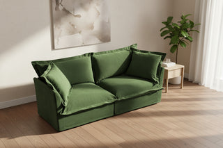 Modern Green Chenille Slipcovered 2-Seater Sofa - Deep Seat Removable Cover Couch