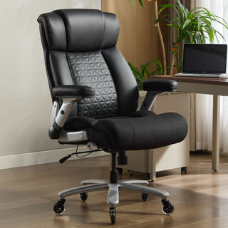 500lbs Big and Tall Office Chair – Heavy Duty Executive Ergonomic Leather Chair with Adjustable Lumbar Support, Flip-Up Armrests & Quiet Wheels