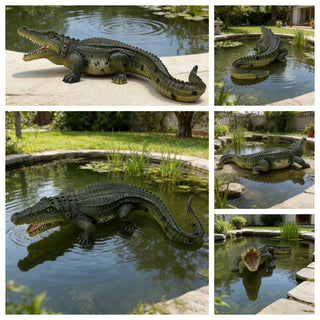 23” Simulated Crocodile Garden Statue | Resin Animal Ornament for Indoor & Outdoor Décor | Realistic Crocodile Sculpture for Garden, Pond, Porch & Backyard