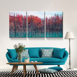 3 Panels Framed Maple Forest Canvas Wall Art, 3-Piece Modern Canvas Painting for Office, Dining Room, Living Room, Bedroom Decor - Ready to Hang, 24x36in, 1.5inch Thickness
