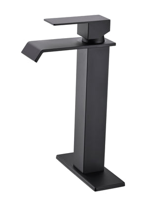 Modern Waterfall Spout Bathroom Faucet - Single Handle Vanity Sink Faucet in Brushed Nickel &amp; Matte Black