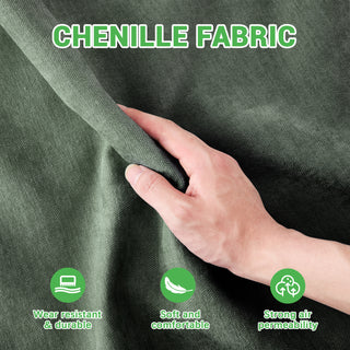 Green Three-Seater Sofa with Lumbar Pillow – Chenille Upholstery, Ergonomic Design, Wooden Base, High-Resilience Sponge, Elegant Armrests – Easy Assembly – Ideal for Bedrooms, Studies, Hotels, and Apartments