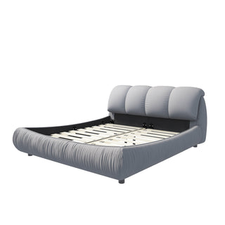 King Size Luxury Upholstered Platform Bed – Oversized Padded Backrest, Solid Wood Frame, Grey