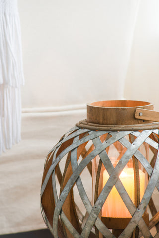 Decorative Lantern with Handle, Wooden Lantern for Indoor Outdoor