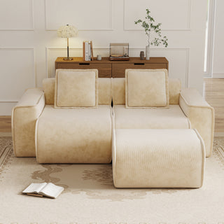 Modular L-Shape Sectional Boneless Sofa with Ottoman, Light Camel