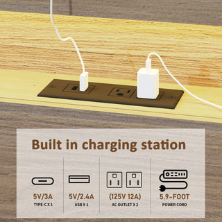 Queen Size Bed Frame with LED Headboard, USB & Storage | Dark Grey Wood Platform