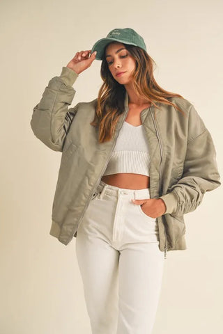 MABLE Back Ruched Utiltiy Bomber Jacket