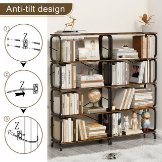  5-Tier Large Book Shelf, Open Bookcase for Home Office, Living Room, Vintage Industrial Style Bookshelf with Metal Frame, Rustic Brown