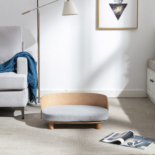 Scandinavian style Elevated Dog Bed Pet Sofa With Solid Wood legs and Bent Wood Back, Velvet Cushion, Walnut