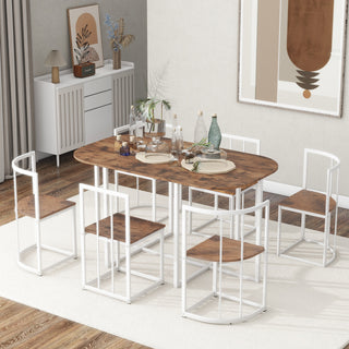 TOPMAX Modern 7-Piece Dining Table Set with Faux Marble Compact 55Inch Kitchen Table Set for 6, White+Cherry(OLD SKU:SP000017)