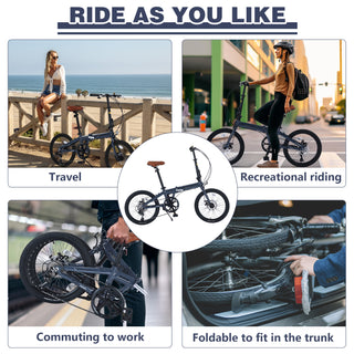 20' Folding City Bike, Lightweight Aluminum Frame, 7-Speed Folding Bike