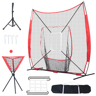 7x7 ft Baseball Softball Practice Net, Portable Baseball Training Net for Hitting Catching Pitching, Backstop Baseball Equipment with Bow Frame, Carry Bag, Strike Zone, Ball, Tee, Ball Collector