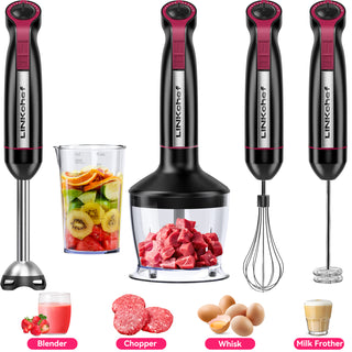 LINKChef Immersion Blender, 1000W 20-Speed 5-in-1 Immersion Hand Blender with Turbo Mode, Scratch-Resistant Stick Blender for Baby Food Processor & Chopper(Black)