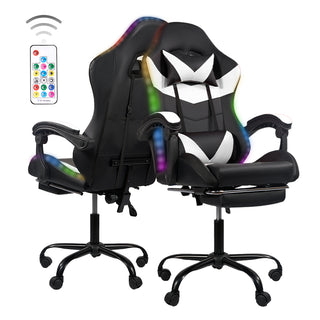 Gaming Chair Black-White - RGB Lighting PU Leather w/Synced Armrests & 5-Star Metal Base