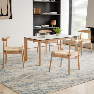 Weave Dining Chairs Set of 2, Mid-Century Modern Kitchen Chair with Solid Oak Frame & Handwoven Seat for Living Dining Room