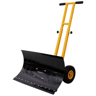 Dual Bar Snow Shovel with Wheels, Snow Pusher, Adjustable Length handle, Adjustable Angle Handle & Blade Snow Removal Tool, 29' Blade, 10' Wheels,Yellow