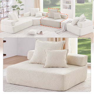 [VIDEO provided] Loveseat Frame for Oversized Modular U Shaped Sectional Sofa,Luxury Boucle Floor Couch,Convertible Compressed Couch,Spacious Foam-Filled Sofa for Living Room,2 Colors